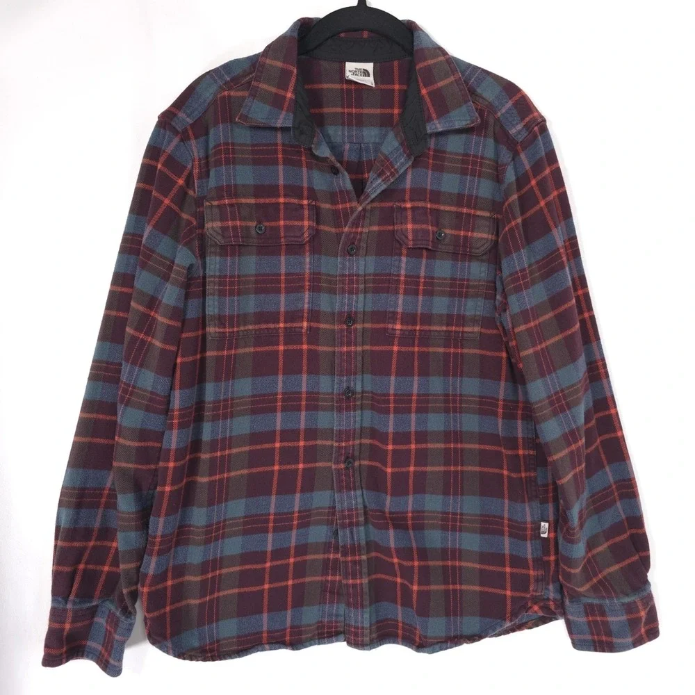 THE NORTH FACE Mens Shirt Plaid MEDIUM Flannel‎ Lined Brown 100% Cotton
